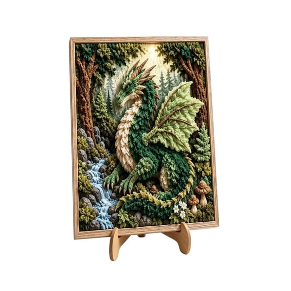 LOWLHOME Mythic Dragon Poke Art Kit, Punch Needle Embroidery Kit with Dragon Design, DIY Craft Set with Frame Yarn and Tools, Fantasy Wall Art Gift for Adults and Teens, 7.87 in
