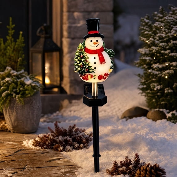 LOWLHOME Solar Christmas Pathway Lights Outdoor, Dynamic LED Yard Stake Decor with Christmas Snowman, IP44 Waterproof Garden Lawn Patio Holiday Display Ambient Lights
