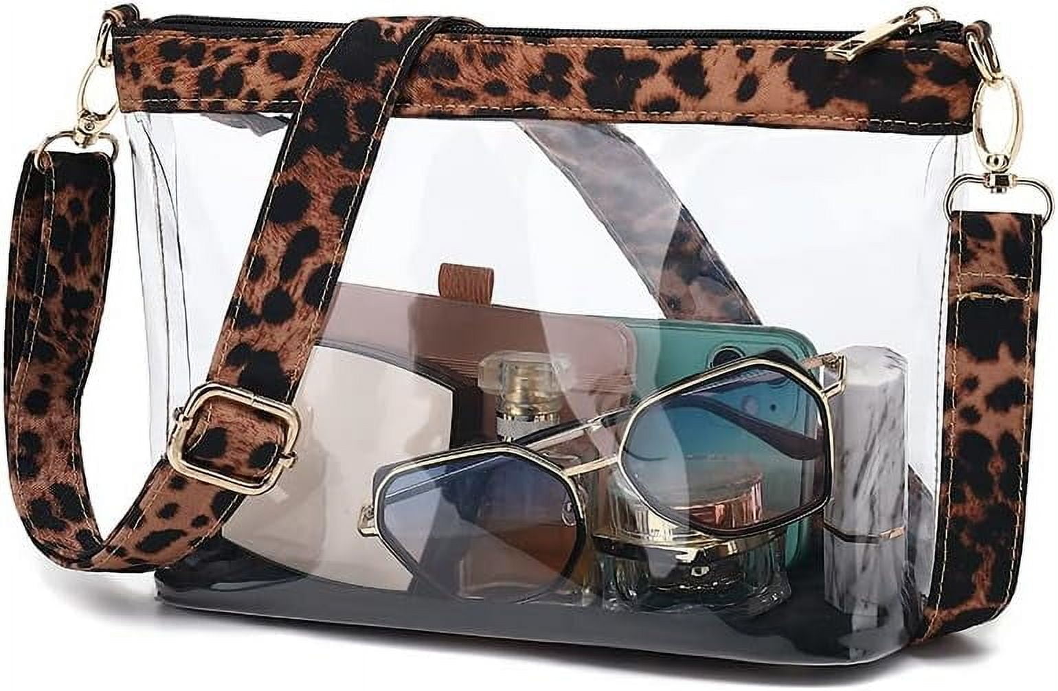 LOXOMU Clear Purses for Women Stadium Leopard Print Clear Crossbody Bag Clear Bag and Handbag with Adjustable Strap