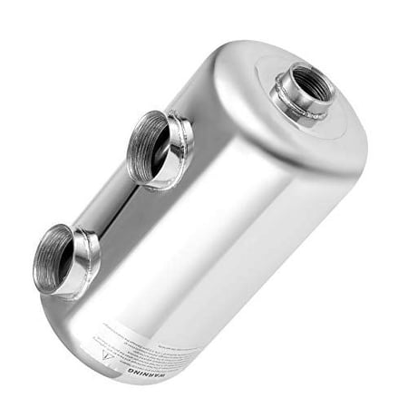 LOYALHEARTDY 10.6"*5.5" Dia, 95KBTU Stainless Steel Heat Exchanger Tube Shell Heat Exchanger 2" Dia Side Port, 1.3" Dia Inter/Outer Oort,