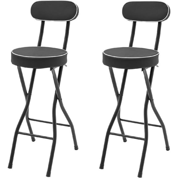 LOYALHEARTDY 2 Pcs Folding Stool, 25.6 in Cushioned Padded Folding Stool Portable Bar Stool with Back for Camping Kitchen Home Office (Black)