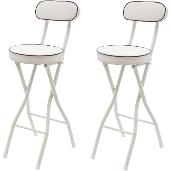 LOYALHEARTDY 2 Pcs Folding Stool, 25.6 in Cushioned Padded Folding Stool Portable Bar Stool with Back for Camping Kitchen Home Office (White)