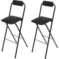 thumbnail image 1 of LOYALHEARTDY 2 Pcs Folding Stool, 29.5 in Folding Bar Stool with Backrest Cushioned Padded Folding Stool Portable Counter Height Bar Stool for Camping Kitchen Home Office (Black), 1 of 18