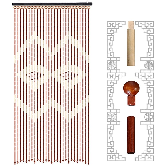 LOYALHEARTDY 69" Bamboo Wood Bead Curtain, Doorway Window Curtains Chinese Classical 27 Lines Room Blind Screen Porch Divider Wooden Hanging Beads for Bedroom, Living Room