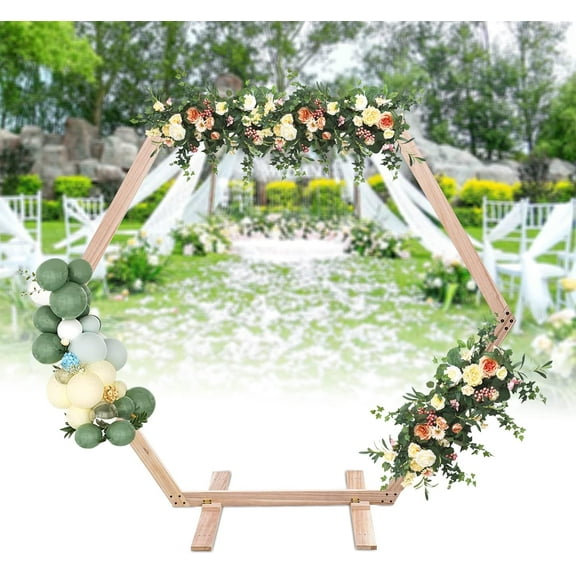 LOYALHEARTDY 7.1Ft x 6.1Ft Wedding Arch,Hexagon Wooden Wedding Arch, Wooden Arch Backdrop Stand,Garden Entrance Display Rack for Weddings, Parties, Indoor, Outdoor, Backdrops, Garden Decorations