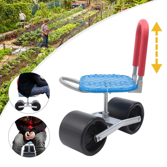 LOYALHEARTDY Adjustable Height Garden Cart Rolling Stool with Swivel Seat and 2 Wheels