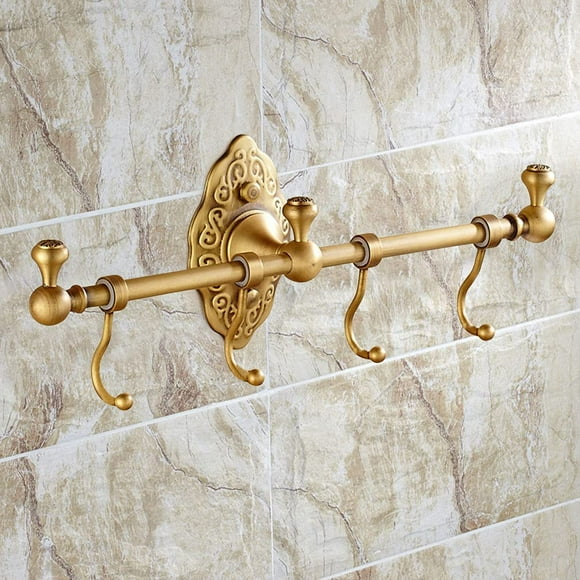 LOYALHEARTDY European Retro Brass Towel Hook Rack Coat Rack Wall Mounted Shelf with 4 Prong Robe Hooks for Bathroom Entryway