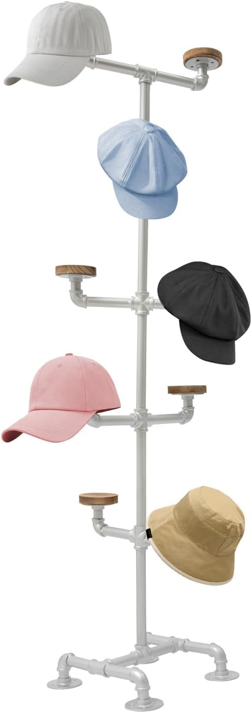 Round Hat Rack LOYALHEARTDY Industrial Hat Rack Stand, 5 Tier 10 Round Hat Hangers Hat ...