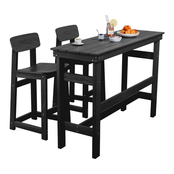 LOYALICE 3-Piece HDPE Outdoor Bar Table and Chairs Set, Tall Adirondack Bar Height Chairs Set of 2 and Bar Table, Black