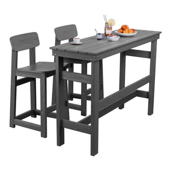 LOYALICE 3-Piece HDPE Outdoor Bar Table and Chairs Set, Tall Adirondack Bar Height Chairs Set of 2 and Bar Table, Gray