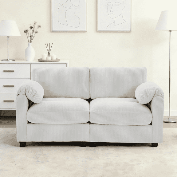 LOYALICE 60.6" Modern Corduroy Loveseat Sofa 2 Seater Couch for Living Room Bedroom Office Reading Room, Gray