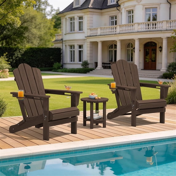 LOYALICE Folding Adirondack Chair Set of 2 with Dual Cup Holders, All-Weather HDPE Outdoor Patio Chair for Backyard, Poolside, Garden, Fire Pit, Coffee