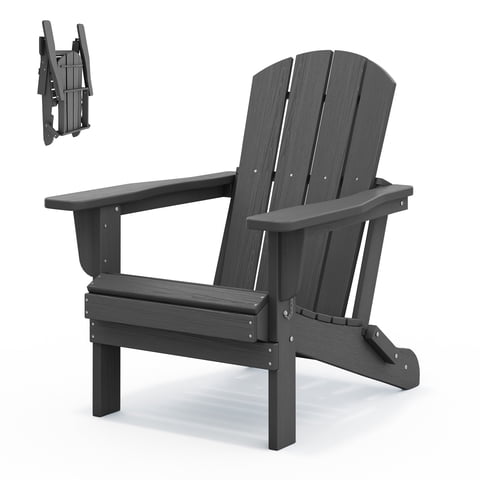 LOYALICE Folding Adirondack Chair, Weather Resistant HDPE Outdoor Patio Chair with Wide Armrest for Outdoor, Patio, Poolside, Garden, Gray