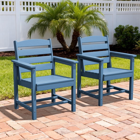 LOYALICE HDPE Outdoor Dining Chairs Set of 2, All-Weather Patio Dining Arm chairs, Navy Blue