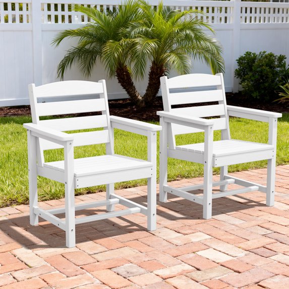LOYALICE HDPE Outdoor Dining Chairs Set of 2, All-Weather Patio Dining Arm chairs, White