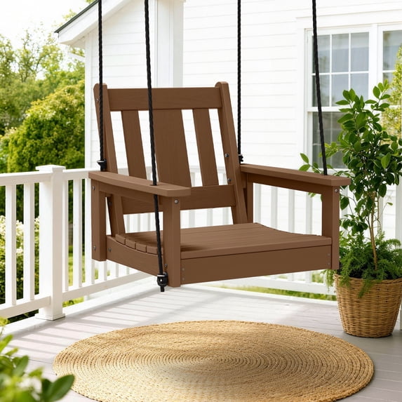 LOYALICE HDPE Single Hanging Swing Chair – Weatherproof Porch Swing with Ropes for Patio, Garden & Backyard, Brown