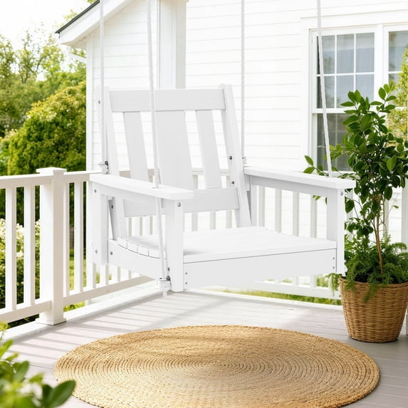LOYALICE HDPE Single Hanging Swing Chair – Weatherproof Porch Swing with Ropes for Patio, Garden & Backyard, White