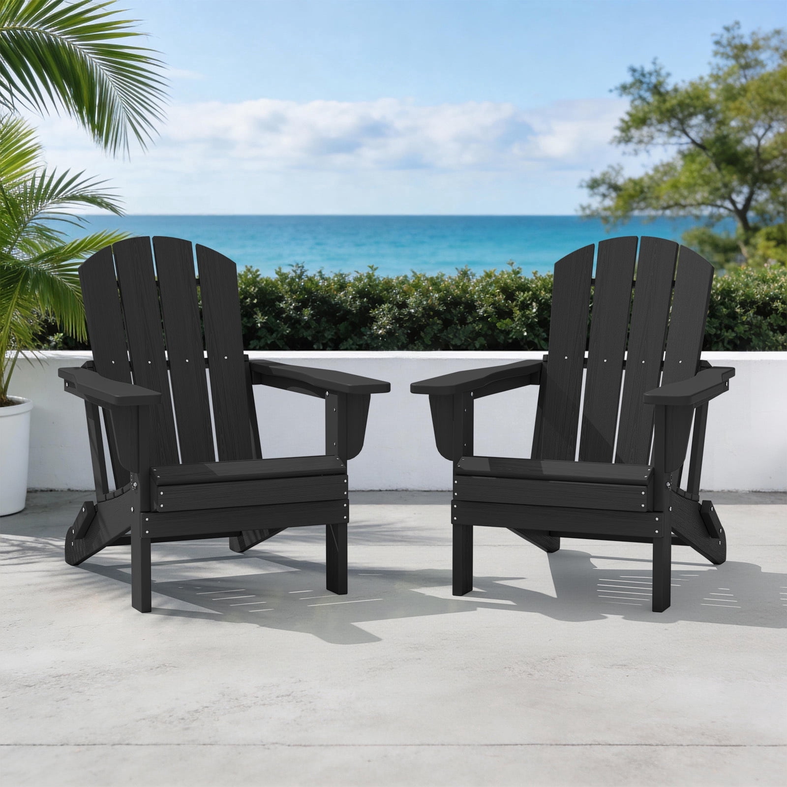 LOYALICE Outdoor Patio Chair, HDPE Plastic Adirondack Chair, Black(2PC)