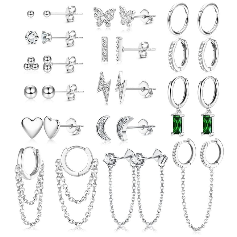 LOYALLOOK Studs Earrings and Hoops Set for Women Huggie Hoop Studs Earrings Set Dainty Minimalist Moon Heart Butterfly CZ Ball Small Dangle Chain Hoop Earrings Set for Multiple Piercing C31 Walmart ...