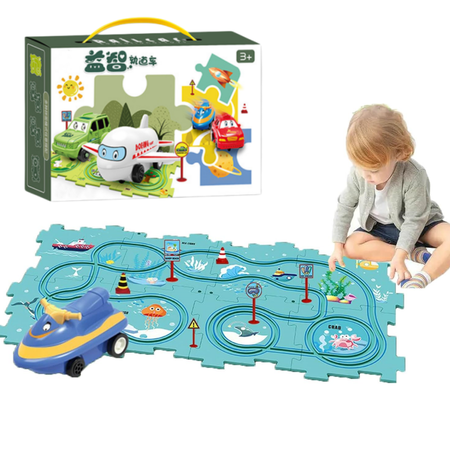 LOYALSE Puzzle Racer Car Track, Puzzle Racer Kids Car Track Set, Puzzle Track Car Play Set, Puzzle Raceway Kids Car Track Set Christmas Gifts for Kids