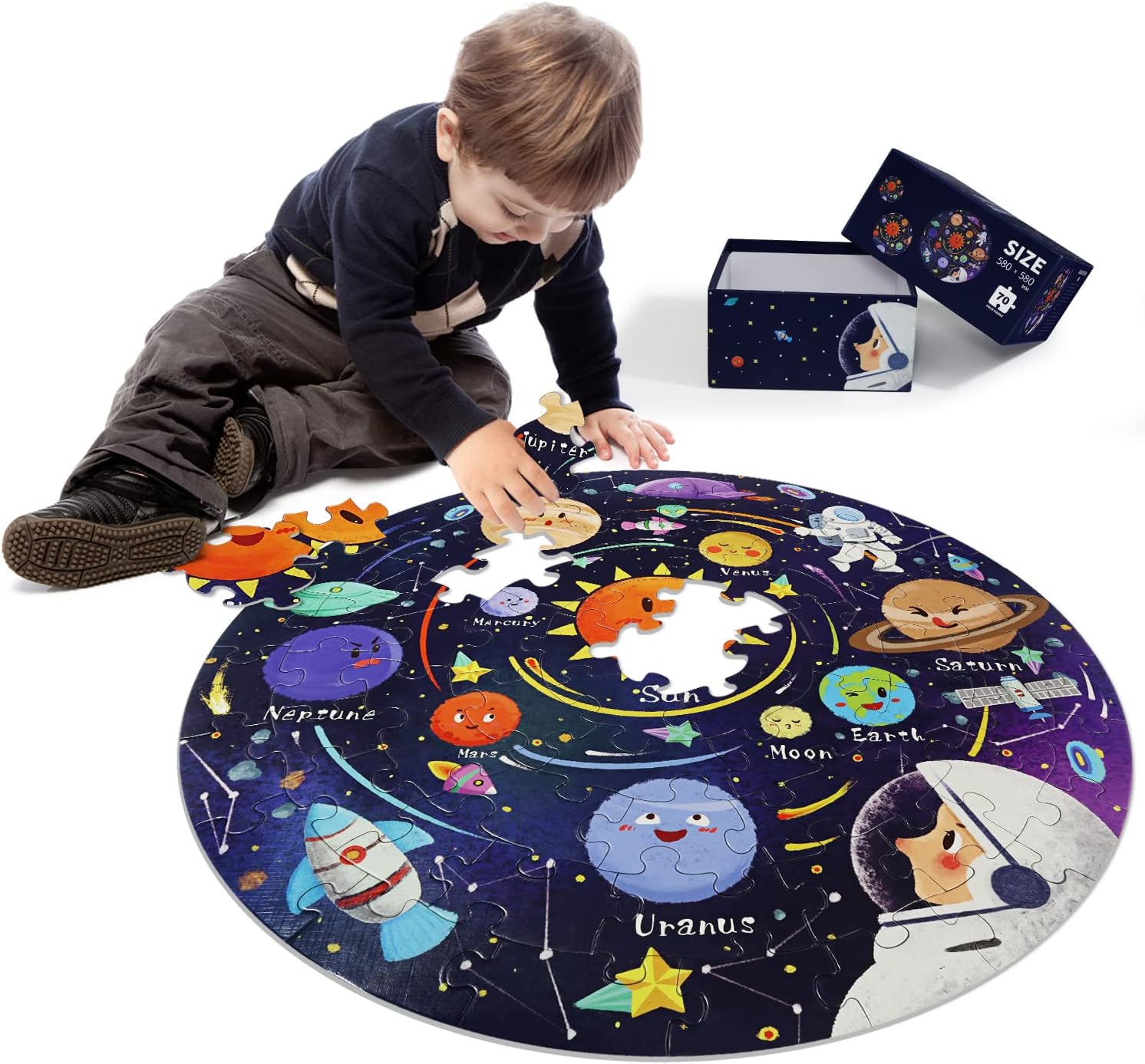 LOYATANK Solar System Puzzles for Kids Ages 38, 70 Piece Floor Puzzles