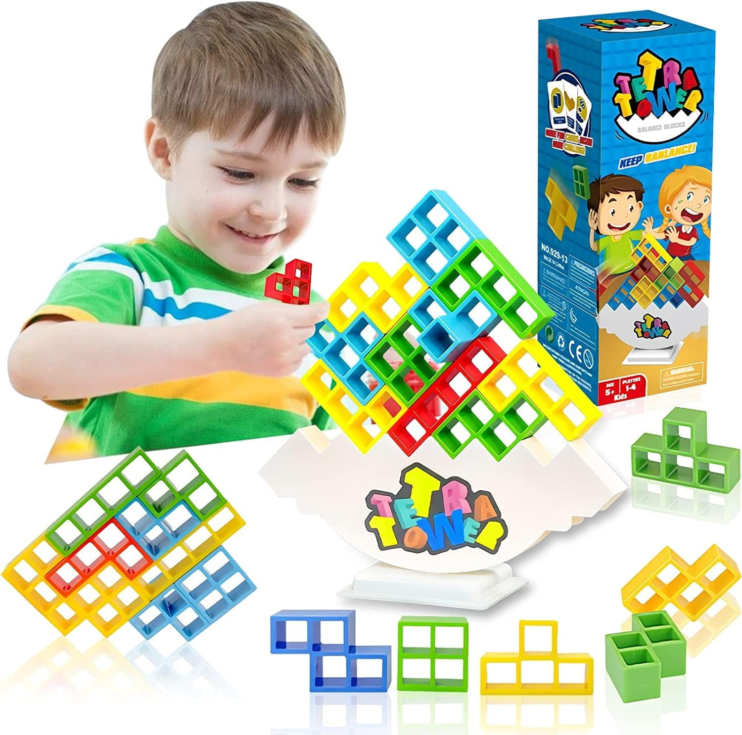 ALKISTA 48 Pcs Tetra Tower Balance Stacking Blocks Game, Board Games for 2  Players+ Family Games, Parties, Travel, Kids & Adults Team Building Blocks