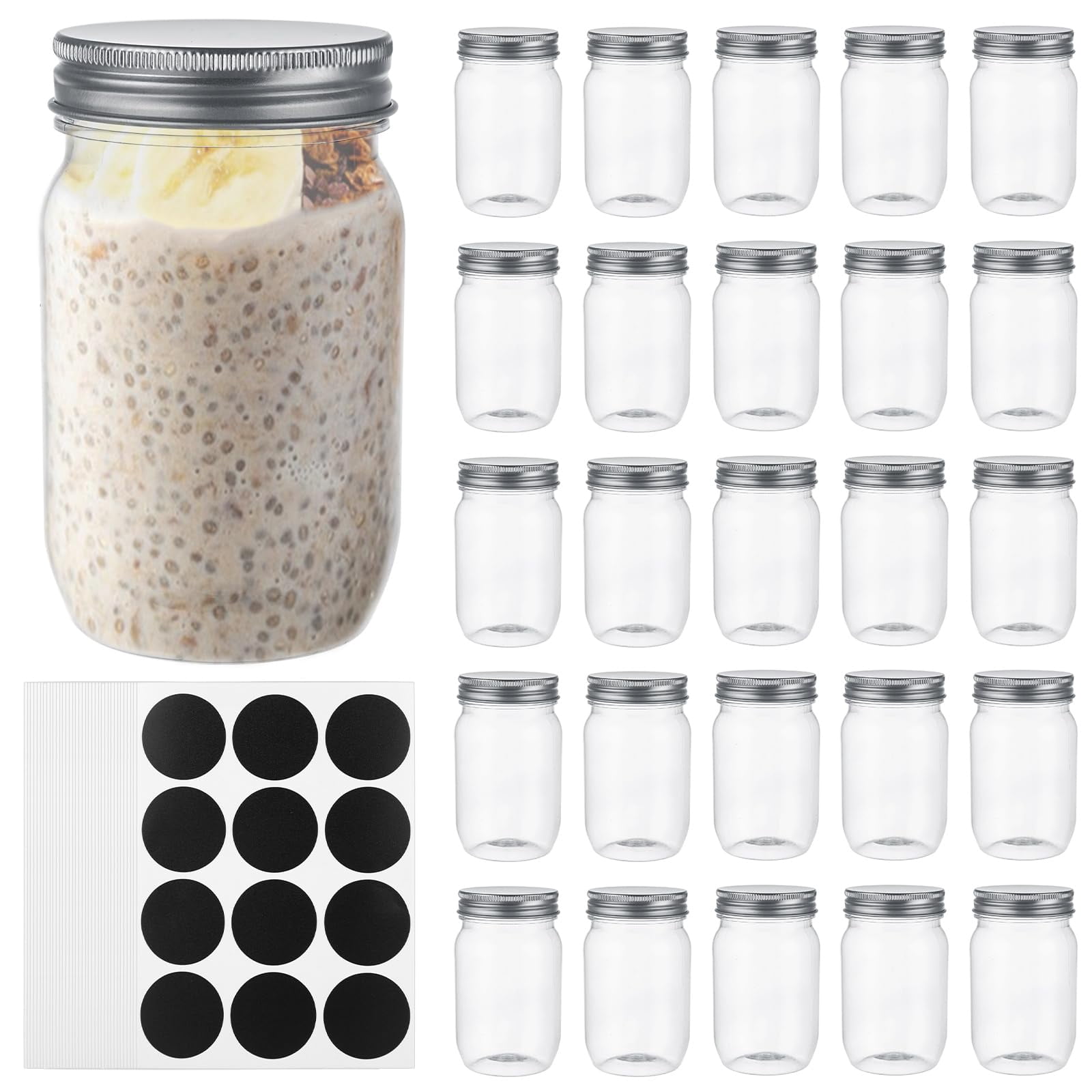 LOYORTY 30 PCS 8 Ounce Plastic Mason Jars with Screw On Lids, Clear ...