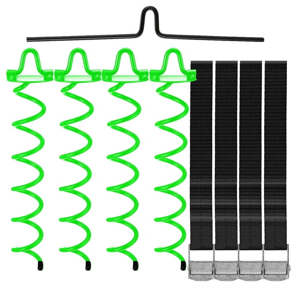 LOYUDEQIU 4Packs Heavy Duty Trampoline Anchor Kit -Green Corkscrew Shape Rust-Proof Galvanized Steel Tie Down Stakes for Trampolines
