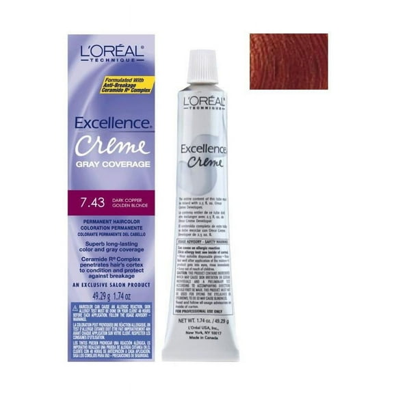 LOreal Excellence Creme Gray Coverage Permanent Hair Color 7.43 Dark Copper Golden Blonde, Pack of 1, 12 Packs