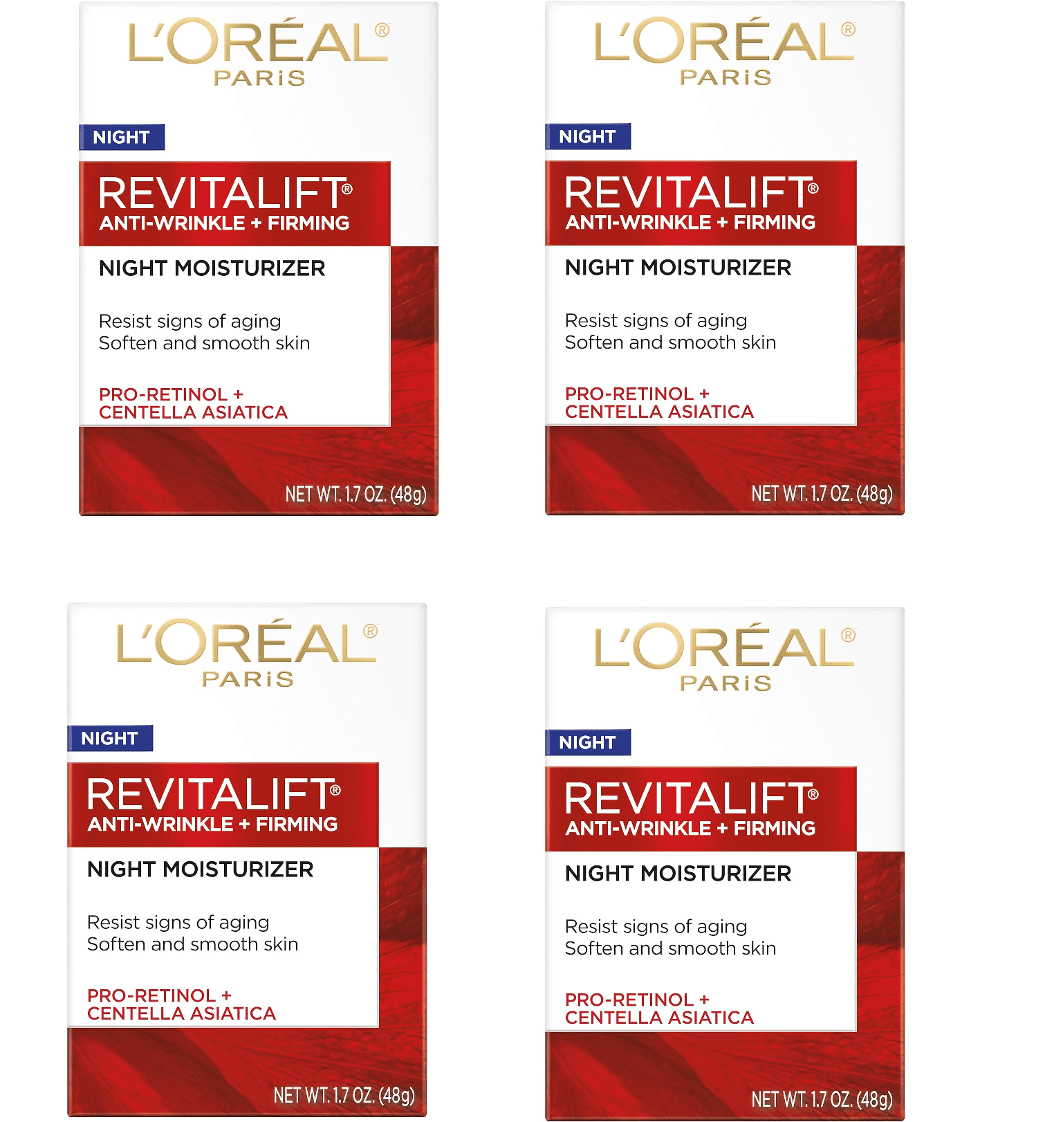 LOreal Revitalift Anti Wrinkle Firming Night Moisturizer 1.7oz. (Pack of 4)