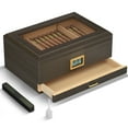 thumbnail image 1 of LP Cigar Humidor, Glass Top Desktop Humidor, Storage Box for 20-50 Cigars with Digital Hygrometer, Humidifier, Divider, Drawer & Dropper, 1 of 7