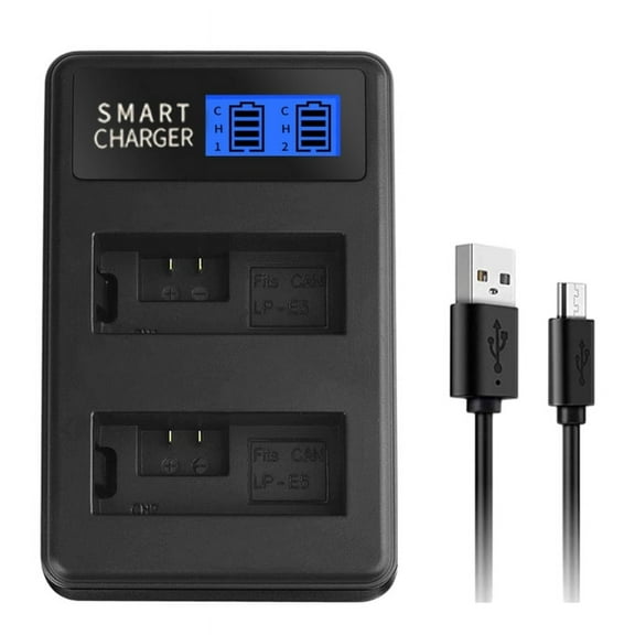 LP-E5 LPE5 LP E5 Dual USB Battery Charger with LCD Screen Replacement for EOS Rebel XS, Rebel T1i, Rebel XSi