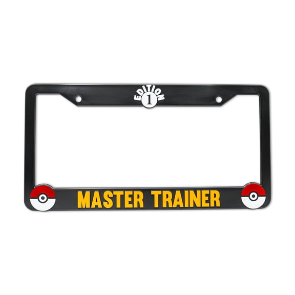 LP Frameworks 1st Edition Master Trainer for Pokemon 3D Raised License Plate Frame | 1 Pack Character License Plate Cover | Universal US License Plate Holder | Auto Accessories (Car, Truck and SUV)
