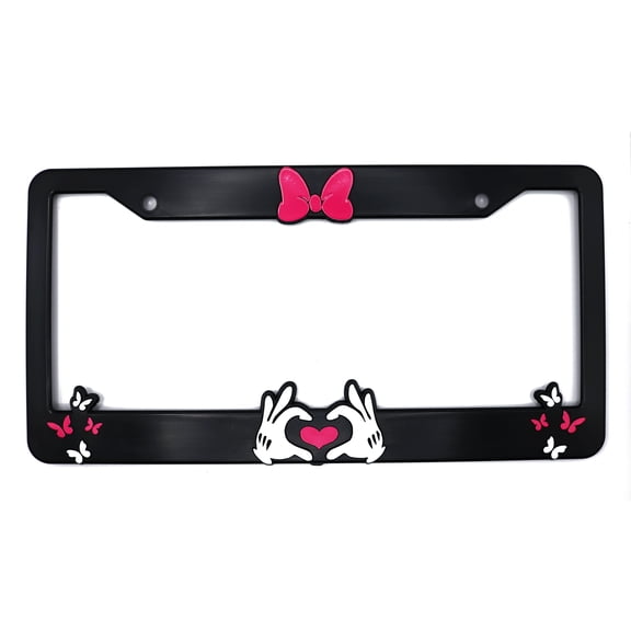 LP Frameworks 3D Raised Minnie Bow License Plate Frame, Universal Fit, High Impact Strength, Black
