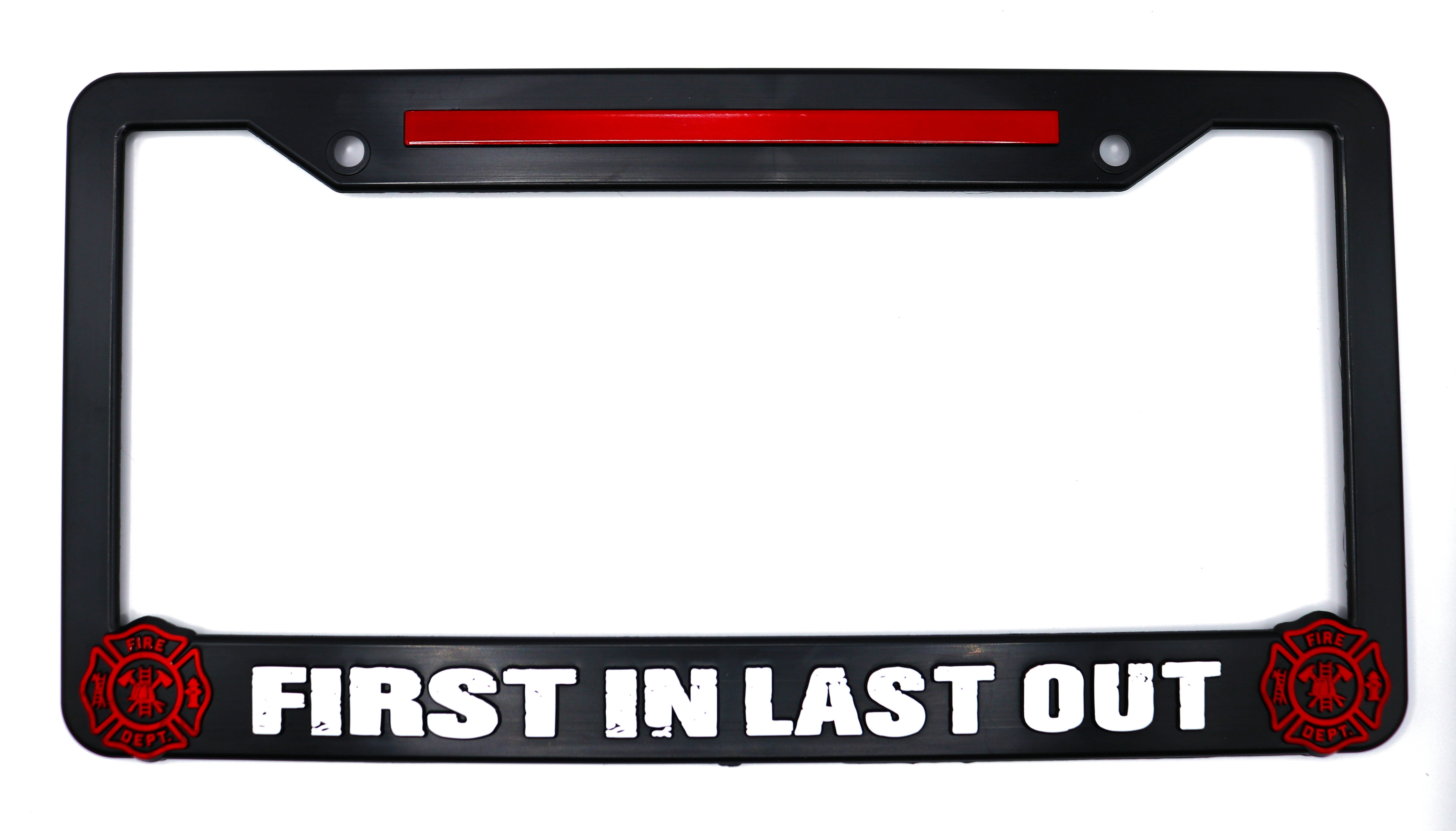 First In Last Out Firefighter License Plate Frame - 3D Raised Black Frame For Car, Truck & SUV - View #4