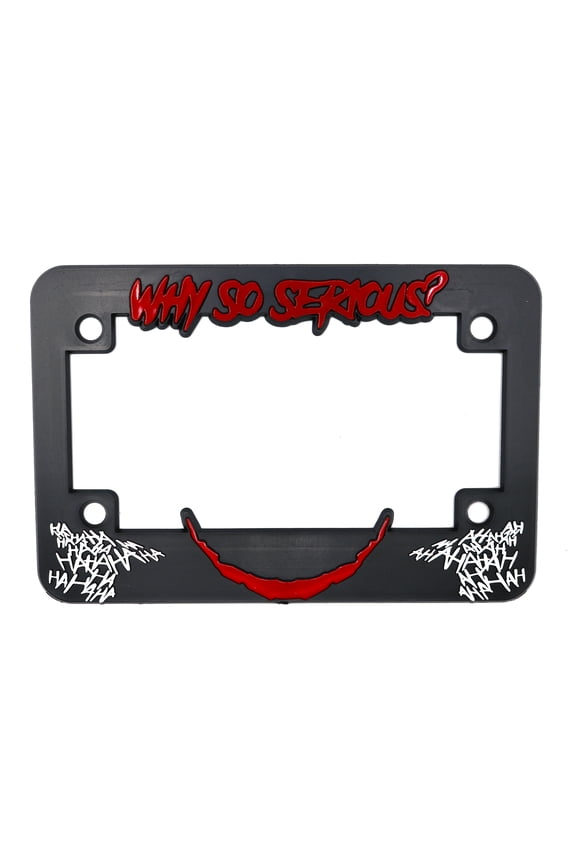 Why So Serious? for Joker Motorcycle 3D Raised License Plate Frame | 1 Pack Motorcycle License Plate Cover | Universal Motorcycle License Plate Holder | Auto Accessories (Red and White)