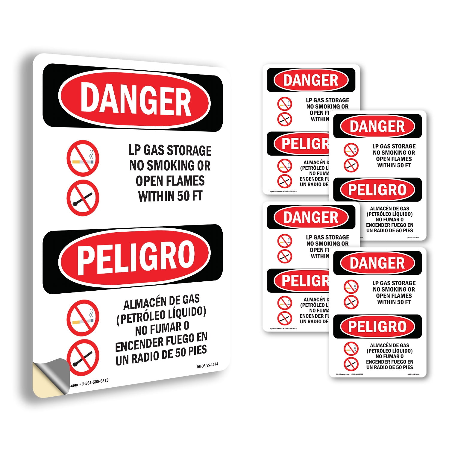 LP Gas Storage No Smoking 50 Ft Bilingual OSHA Danger Vinyl Decal Label ...