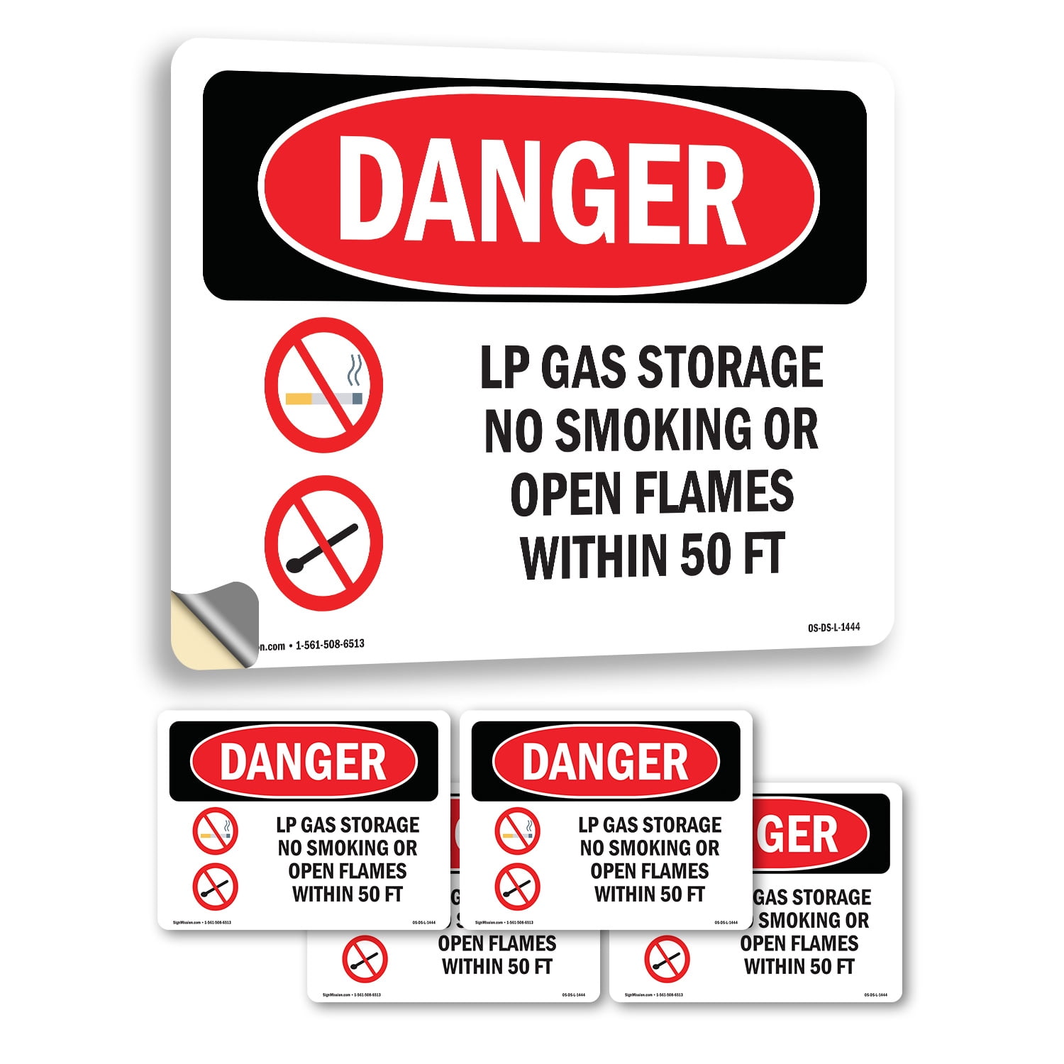 LP Gas Storage No Smoking Open Flames 50 Ft OSHA Danger Vinyl Decal ...