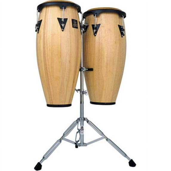 LP Latin Percussion LPA646AW Aspire 10" and 11" Natural Finish Wood Conga Set with Double Stand