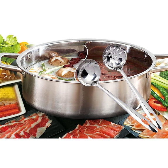 LP Living Plus Dual Sided Stainless Steel Shabu Shabu Hot Pot with Glass Lid, 30cm