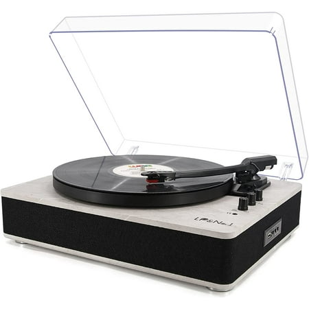 LP&NO.1 Record Player Bluetooth Turntable with Built-in Speakers and USB Play&Recording Belt-Driven Vintage Phonograph Record Player 3 Speed for Entertainment and Home Decoration(Light Gray)