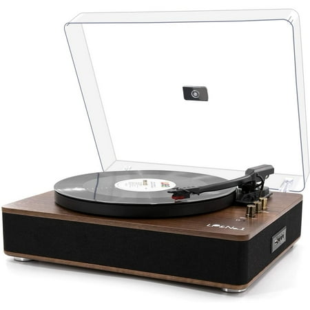 LP&No.1 Bluetooth Record Player with Stereo Speakers, 3-Speed Belt-Drive Turntable for Vinyl Records with Wireless Playback and Auto-Stop