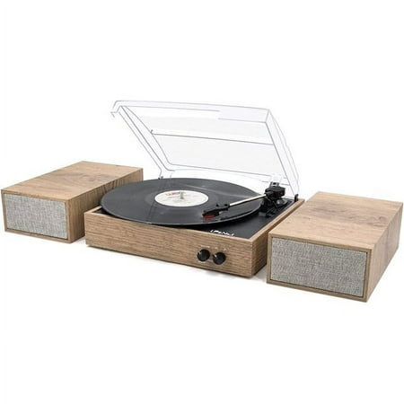 product image of LP&No.1 Bluetooth Turntable with Stereo Bookshelf Speakers, 3 Speed Vintage Belt-Drive Turntable with Wireless Playback & Auto-Stop & Bluetooth Input, Light Wood