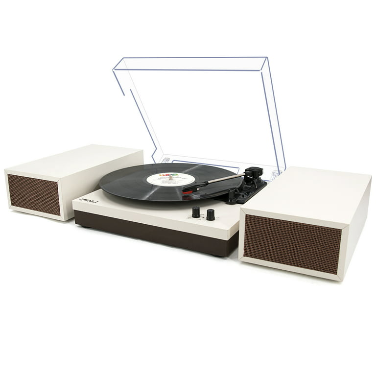 LP&No.1 Vinyl Record Player with External Speakers, 3-Speed Belt-Drive  Turntable for Vinyl Albums with Auto Off and Wireless Input,Dark Brown Wood  : : Electronics