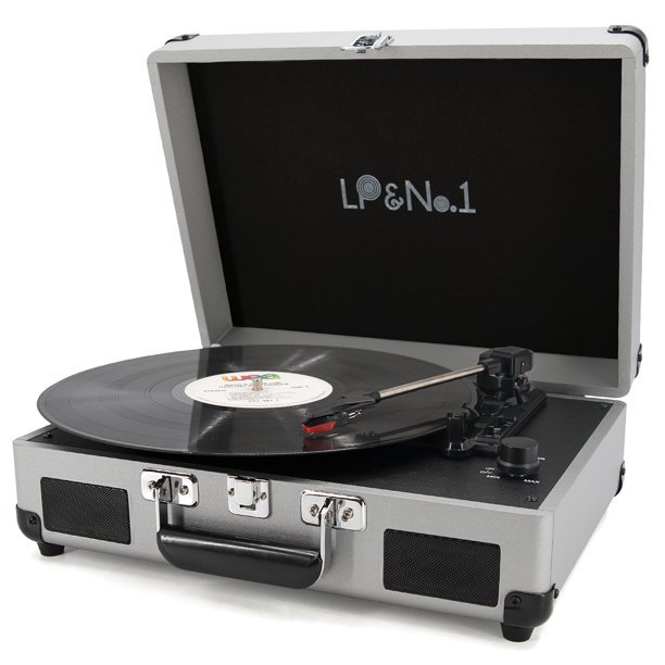 LP&No.1 Portable Suitcase Record Player with Stereo Speaker,2 Speeds