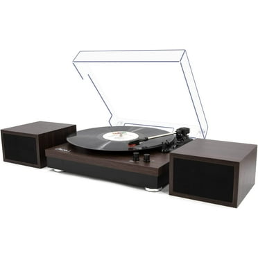 LP&No.1 Record Player, Bluetooth Vinyl Turntable with Stereo Bookshelf Speakers, 3-Speed Belt-Drive Turntable for Vinyl Albums with Auto Off and Wireless (Dark Brown)