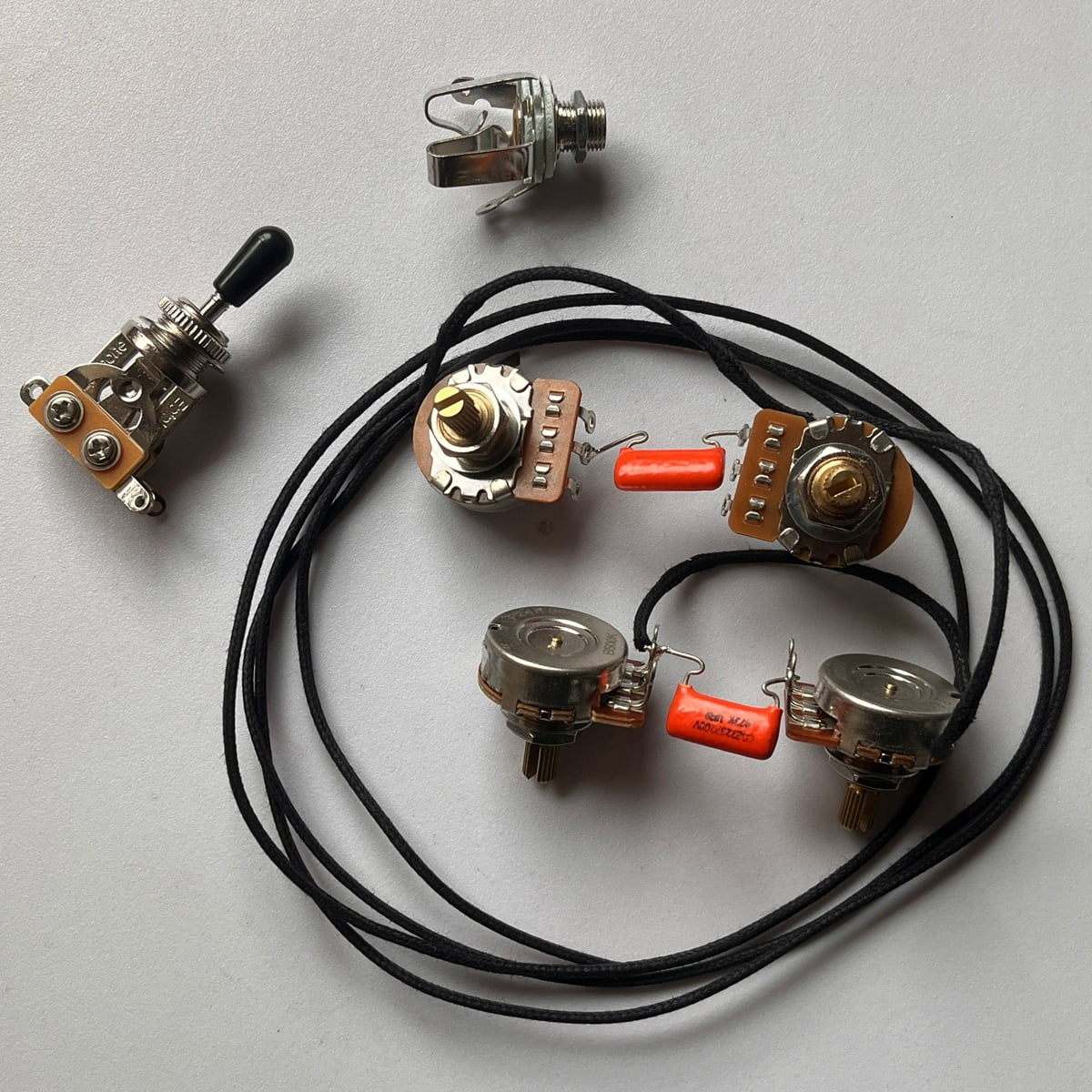 LP/SG Premium Prewired Wiring Harness Kit, Stereo Output Jack,Short Brass Copper Shaft Pots 500K,3-Way Switch Guitar Parts