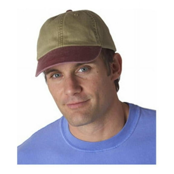 LP102 Optimum-Khaki With Contrast Bill 6 Panel Low Profile Cap- Khaki- Charcoal