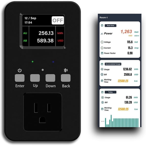 LP405 25A Heavy Duty Plug Meter Sockets Industrial Energy Trip-Rate Billing, OVP/UVP/OLP Color Screen Relay Offline Logging WiFi Tuya/ Life for AC/Heaters