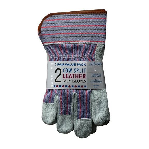 LP4300-L-2PK, Leather Palm Work Gloves, Safety Cuff, 2 Pair Value Pack